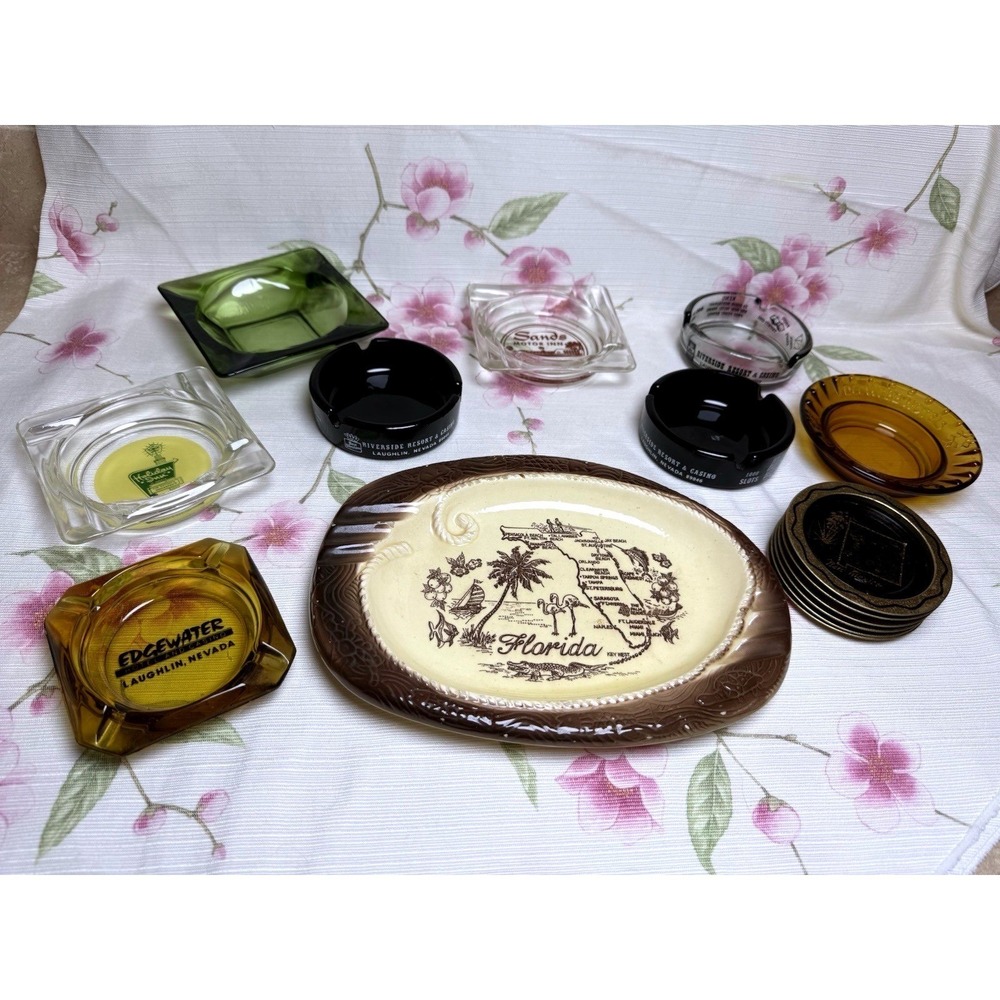 Lot of 15 Vintage Souvenir Ashtrays Casino Hotel Florida Mixed Materials
